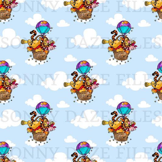 Yellow bear and friends hot air balloon