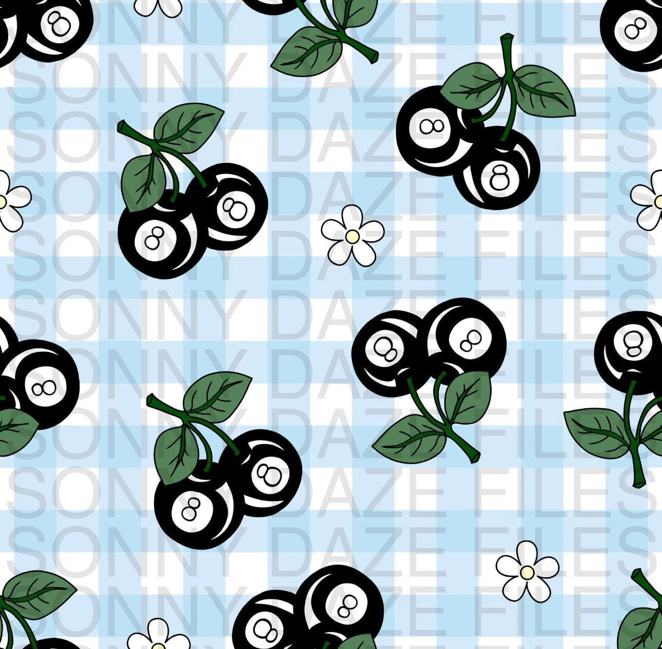 8 ball cherries and flowers on gingham