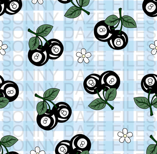 8 ball cherries and flowers on gingham