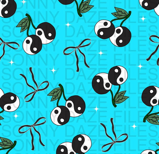 Yin yang cherries and bows blue