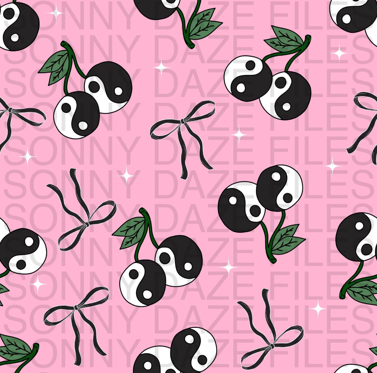 Yin yang cherries and bow pink