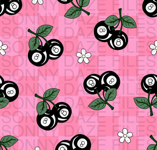 8 ball cherries and flowers pink checkered