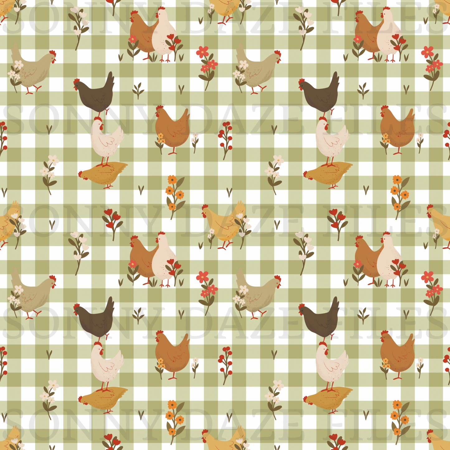 Chickens on gingham