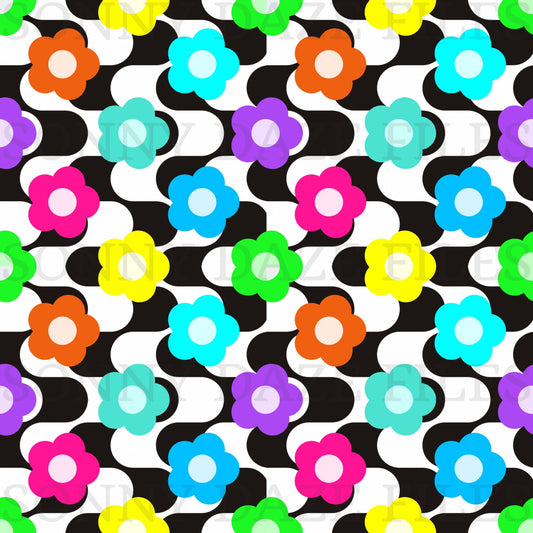 flowers and wavy stripes