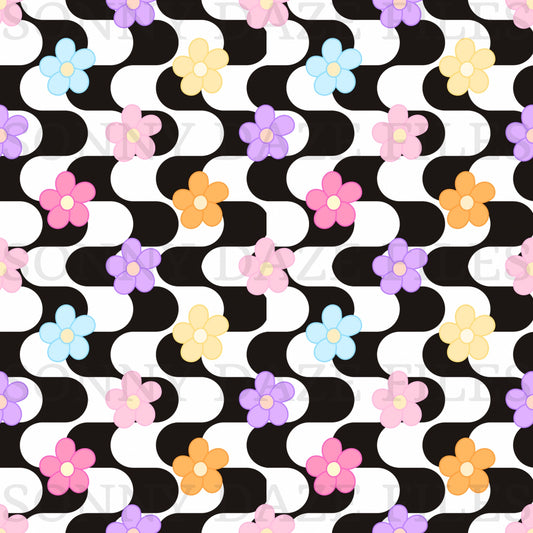 flowers and wavy stripes
