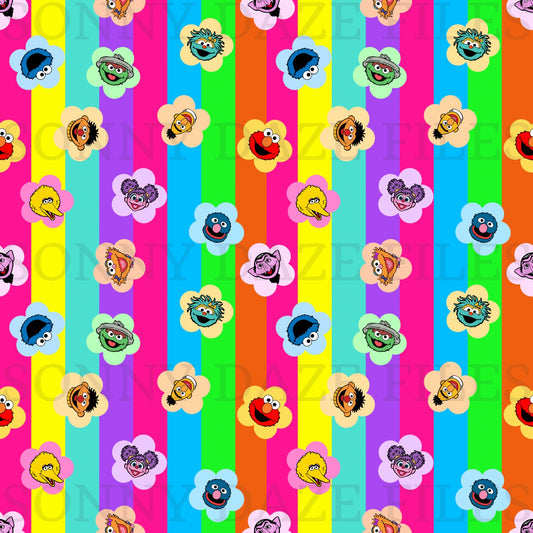 Puppet flowers rainbow stripes