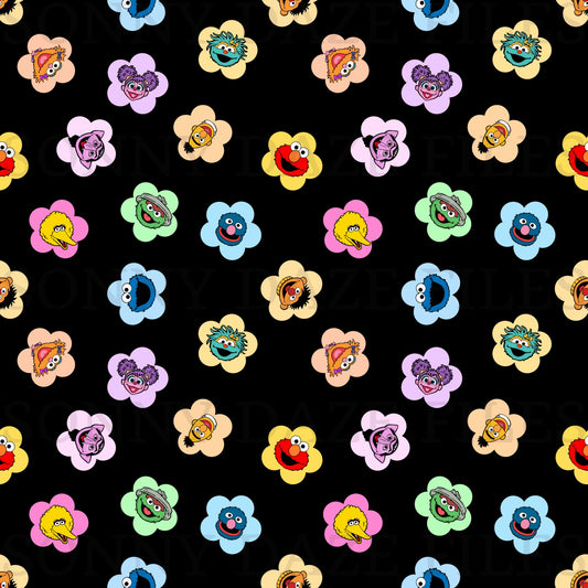 Puppet flowers black background