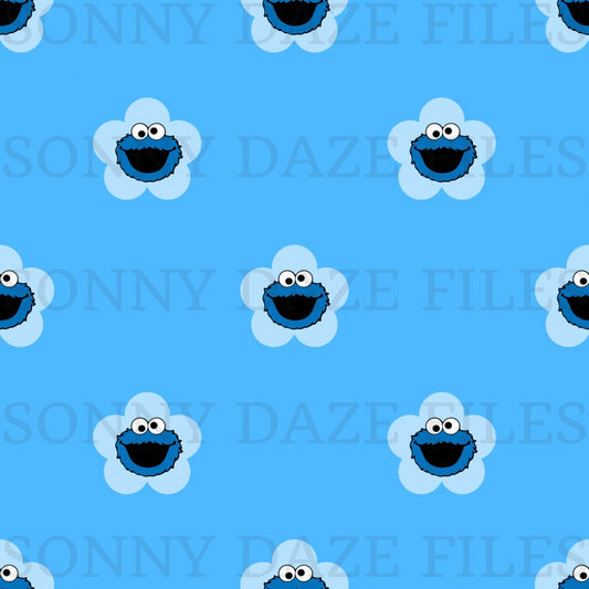 Blue puppet monster flower and stripes