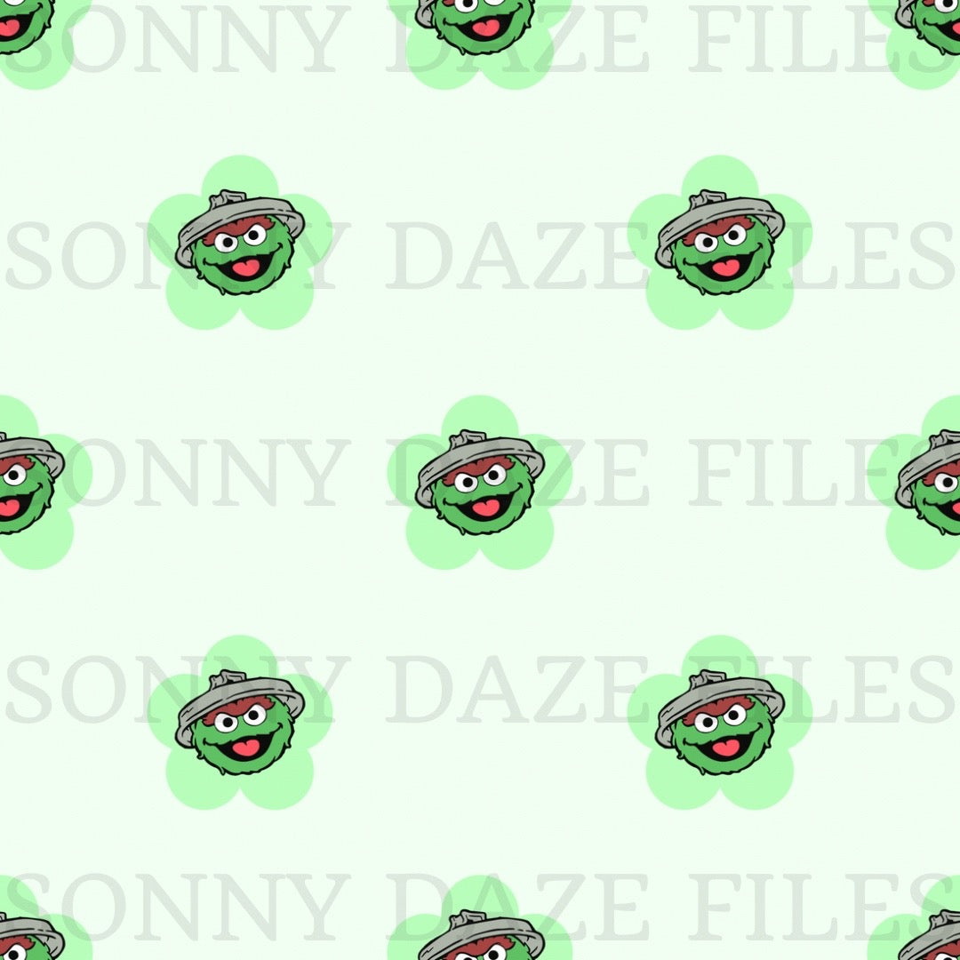 Green puppet monster flower and stripes