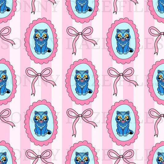 Blue demon cat pink stripes