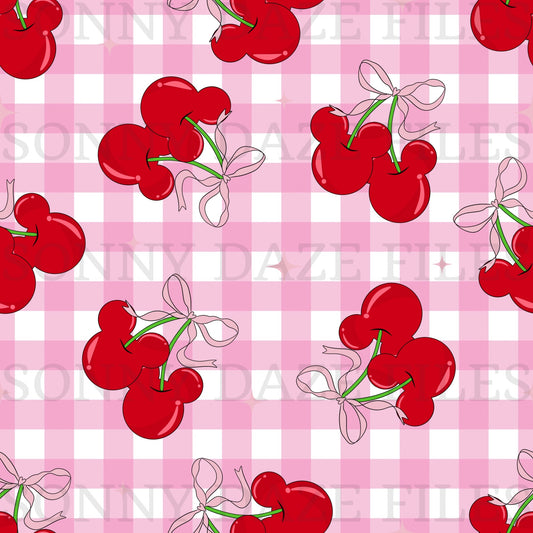 Mouse cherries pink gingham
