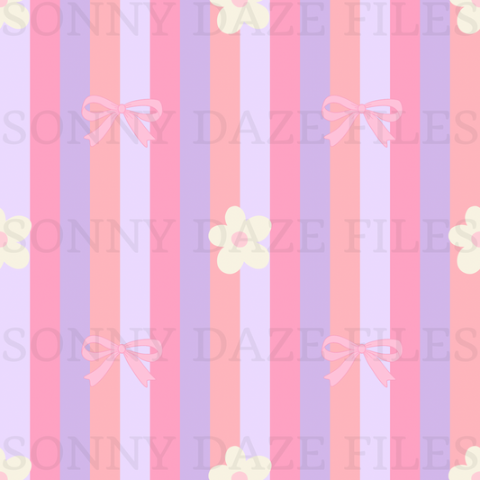 Coquette bows and flowers on stripes