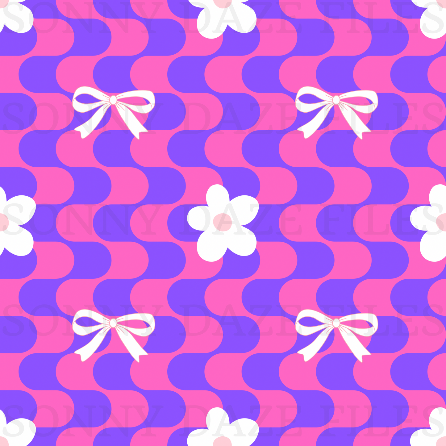Coquette bows and flowers on retro stripes