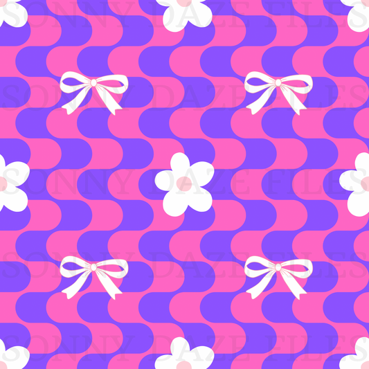 Coquette bows and flowers on retro stripes