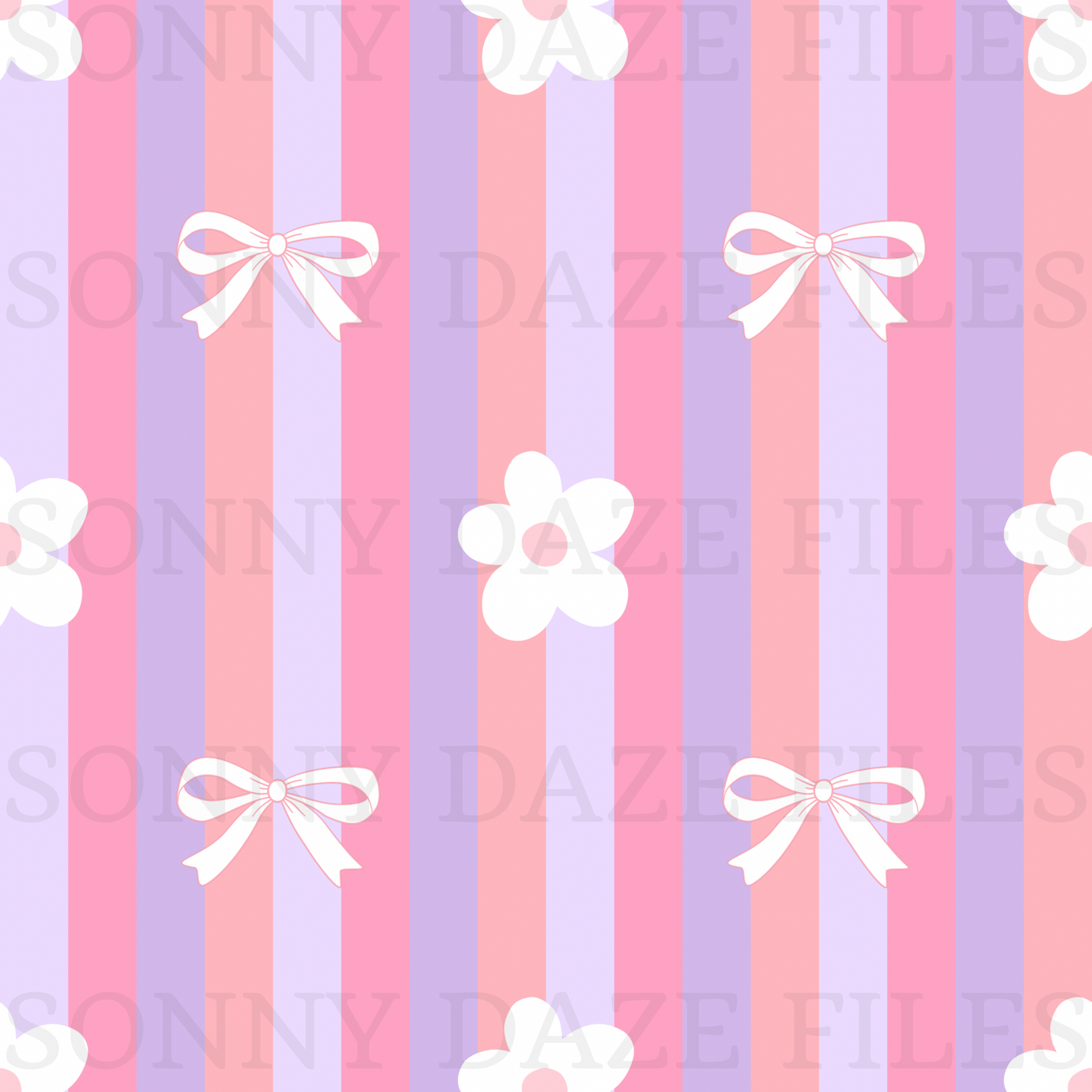 Coquette bows and flowers on stripes
