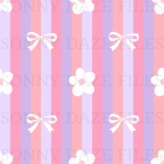 Coquette bows and flowers on stripes