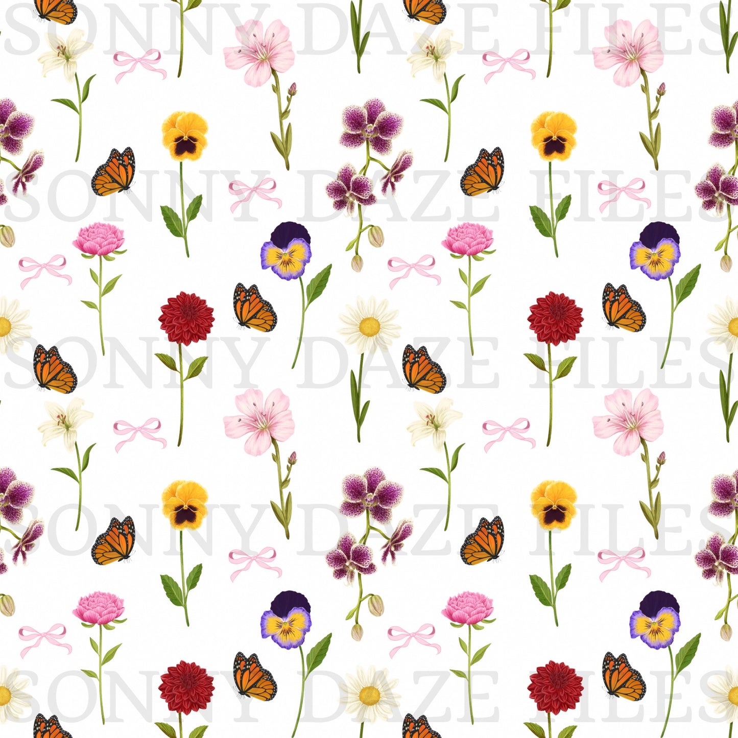 Coquette wildflowers and butterflies