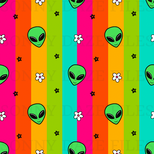Aliens on rainbow stripes