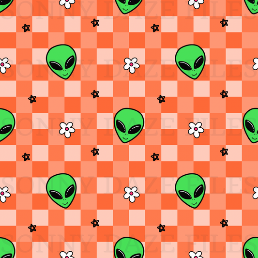 Aliens on orange checkered