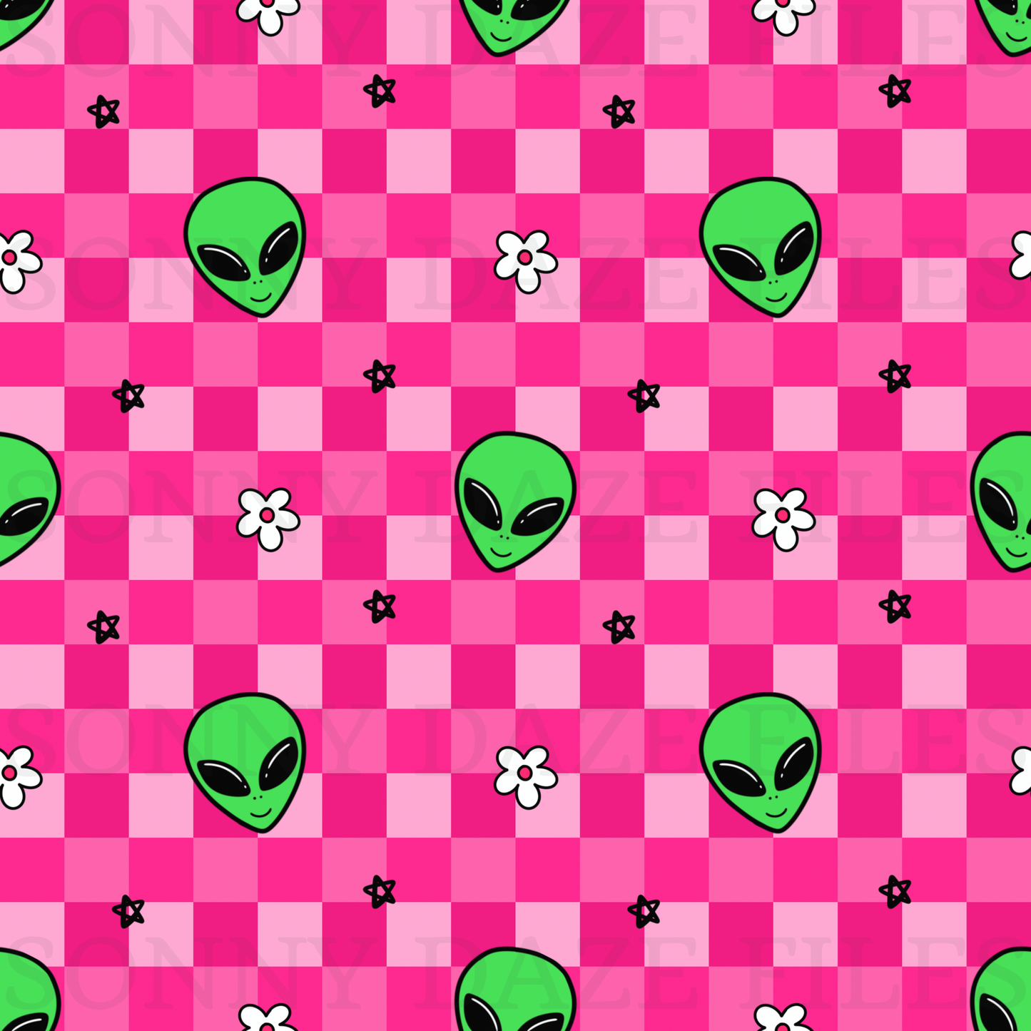 Aliens on pink checkered