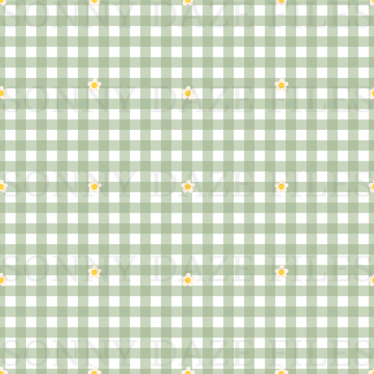 Dainty flower on green gingham