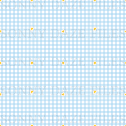 Dainty flower on blue gingham