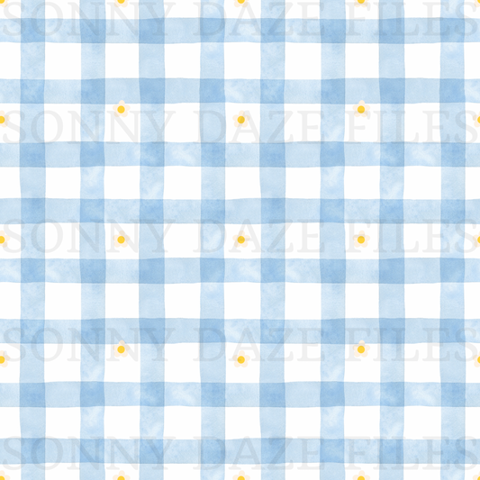 Dainty flower on blue gingham