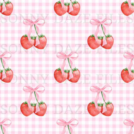 Coquette strawberries on gingham