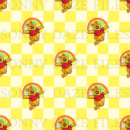 Rainbow bear yellow checkered