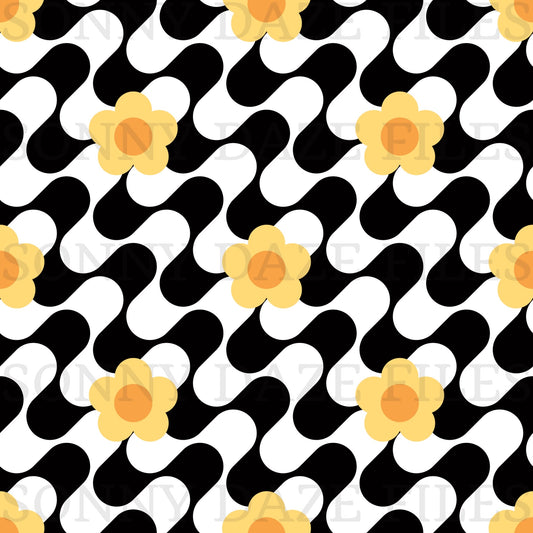 Retro wavy stripes and flowers