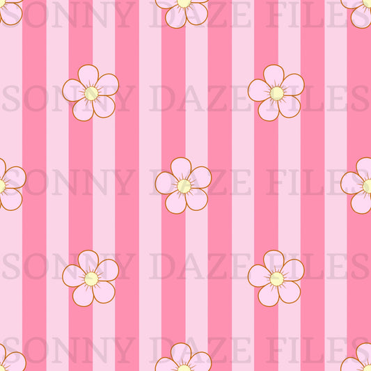 Simple pink flowers on stripes