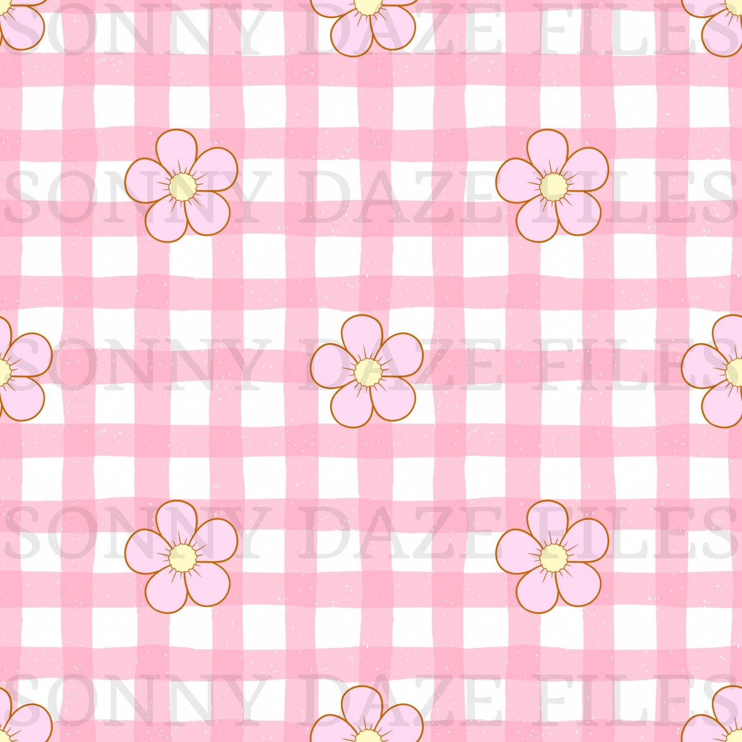 Simple pink flowers on gingham